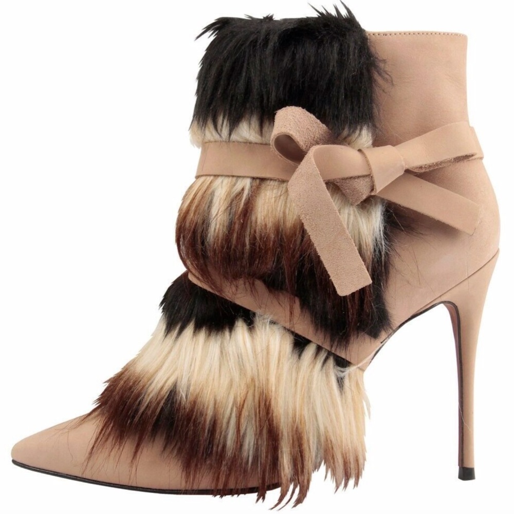 Carrano Farrah Suede Fur-Trimmed Bootie, Beige. - Picture 2 of 5